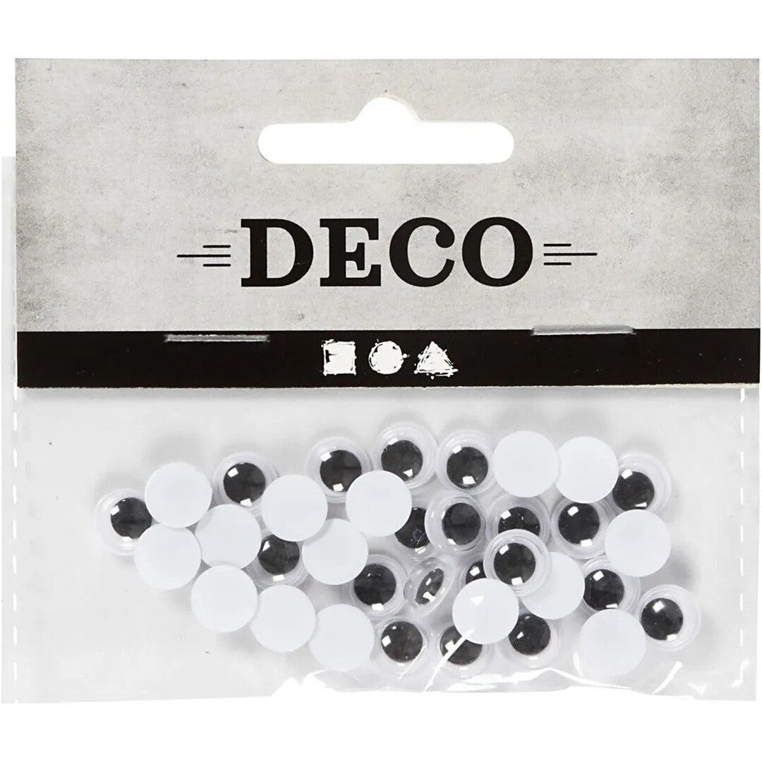 Verpakking van Creativ Company wiebelogen, een zakje met witte wiebelogen en een 'DECO' label.