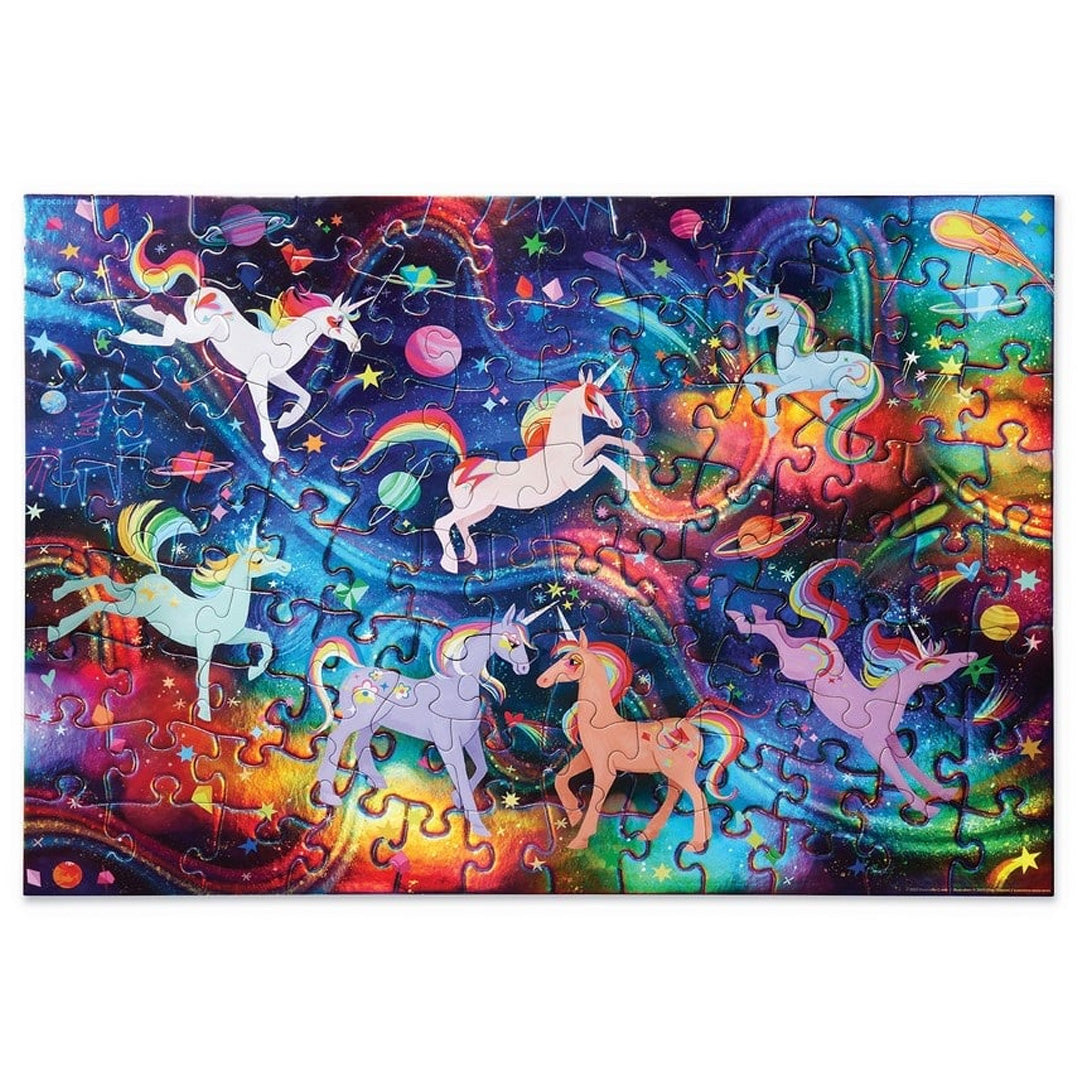 Een complete holografische legpuzzel met een kleurrijk eenhoorn galaxy thema.