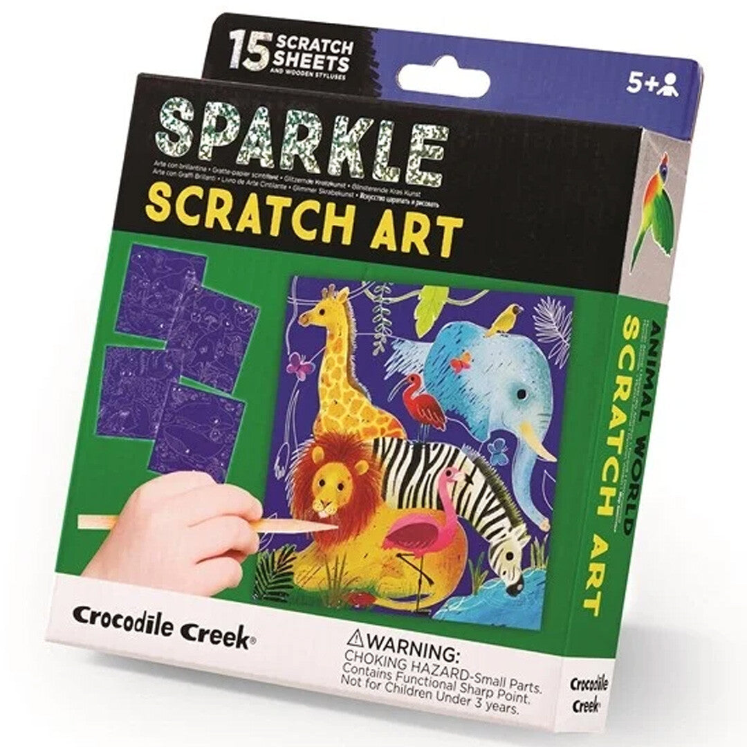 Crocodile Creek Sparkle Scratch Art Animal World kraskaarten verpakking.