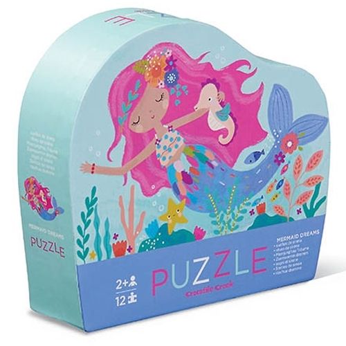 Crocodile Creek mini puzzel zeemeermin verpakking met een illustratie van een zeemeermin en zeepaardje onder water.