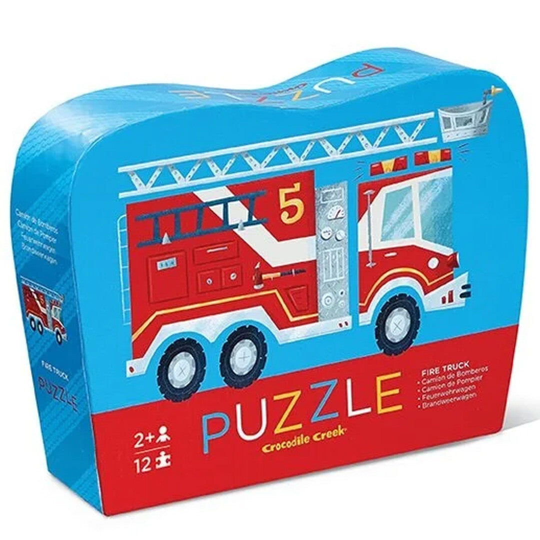 De verpakking van de Crocodile Creek legpuzzel met een brandweerauto.