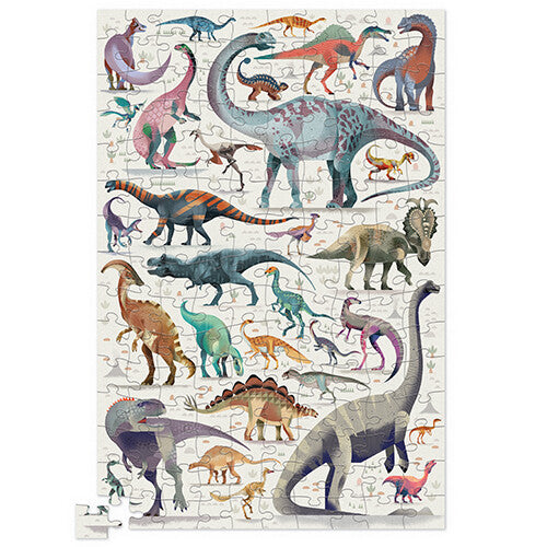 De complete Crocodile Creek legpuzzel van 150 stukjes met een afbeelding van diverse dinosaurussen.