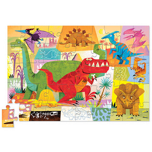 Voltooide dinosaurus puzzel met kleurrijke afbeeldingen van verschillende dinosaurussen.