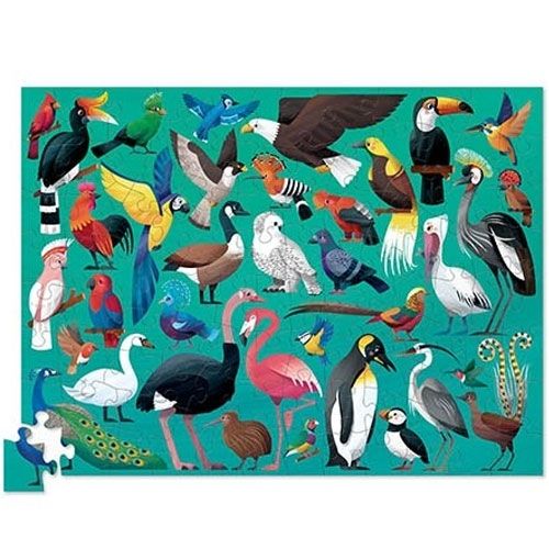 Voltooide legpuzzel van 100 stukjes met een illustratie van diverse vogels.