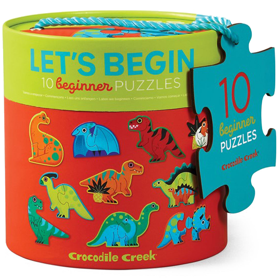 Crocodile Creek verpakking van 10 beginnerspuzzels met dinosaurus thema.