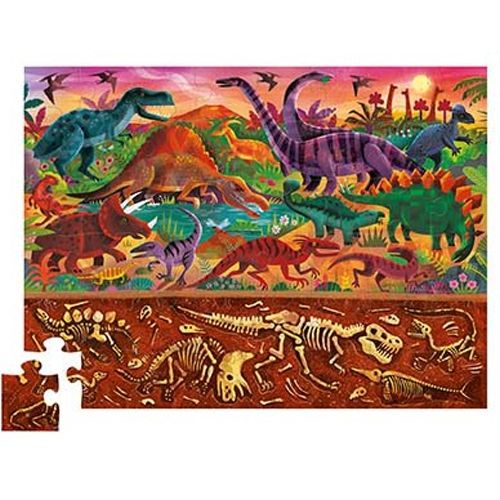 Voltooide Crocodile Creek vloerpuzzel met dinosaurussen en fossielen.