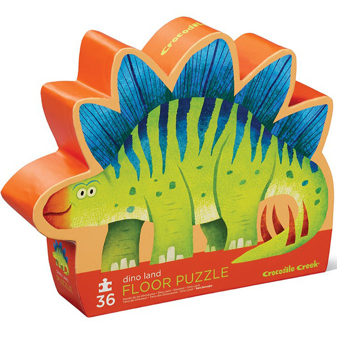 Crocodile Creek vloerpuzzel Dino Land verpakking in de vorm van een groene stegosaurus.