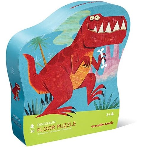 Crocodile Creek vloerpuzzel dinosaurussen verpakking in de vorm van een rode T-Rex.