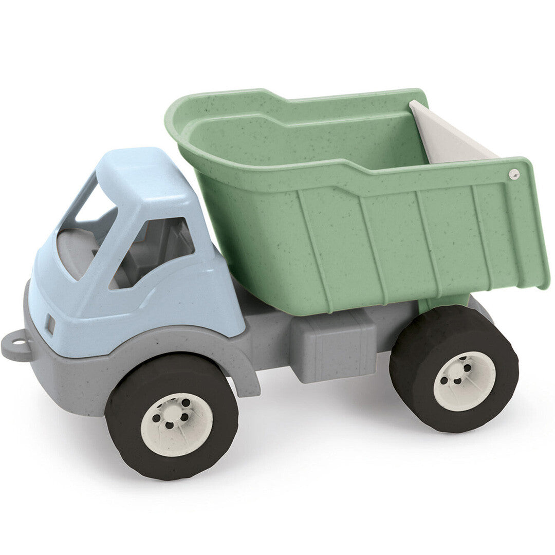 dantoy speelgoedvrachtwagen met lichtblauwe cabine en groene kiepbak.