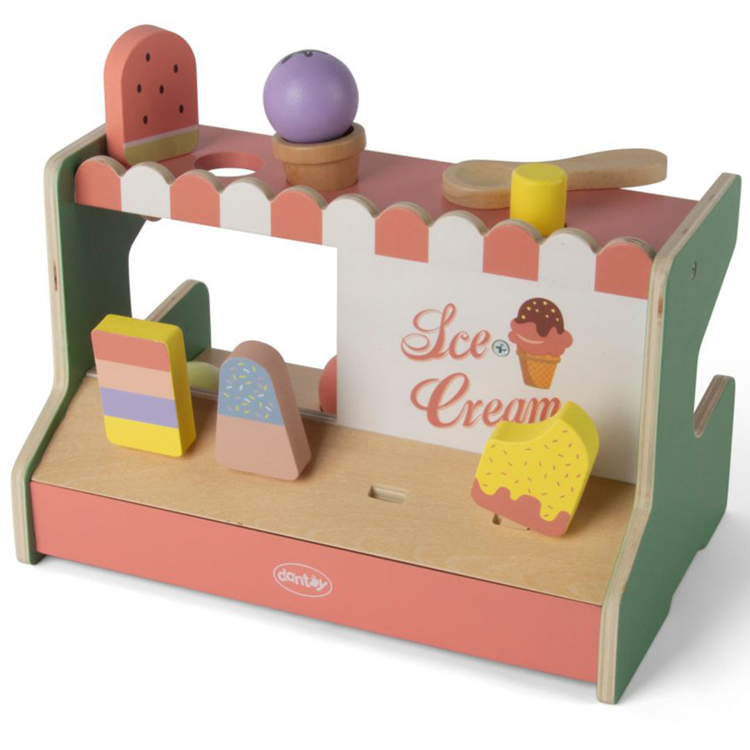 dantoy houten ijskraam speelgoed met diverse ijsjes en een lepel.