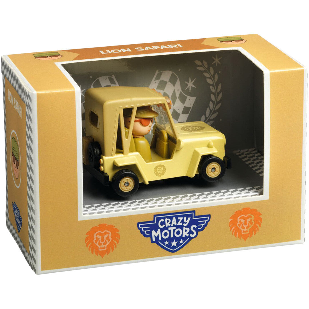 Djeco speelgoedauto Lion Safari in de productverpakking.