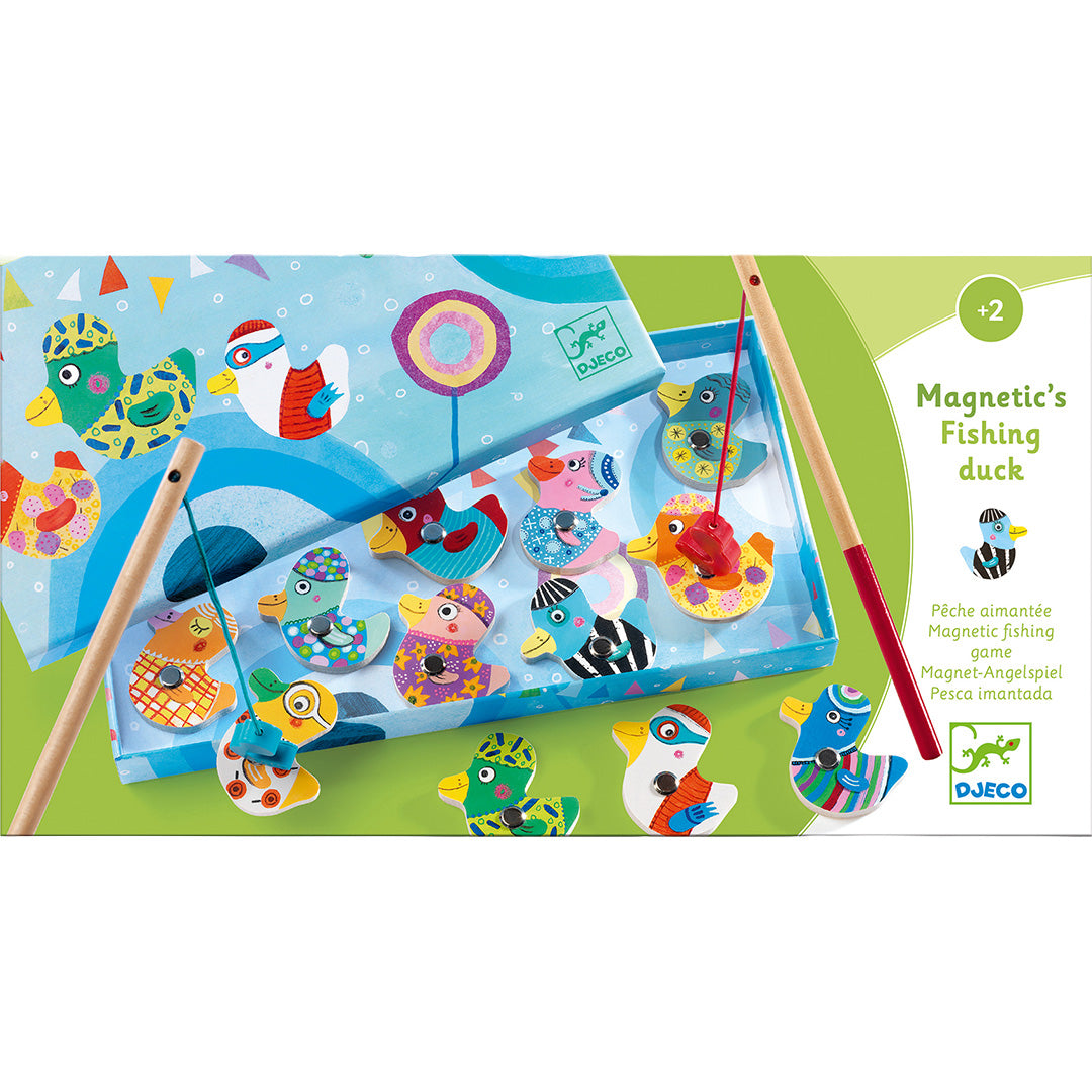 De verpakking van het Djeco magnetisch visspel met eendjes.