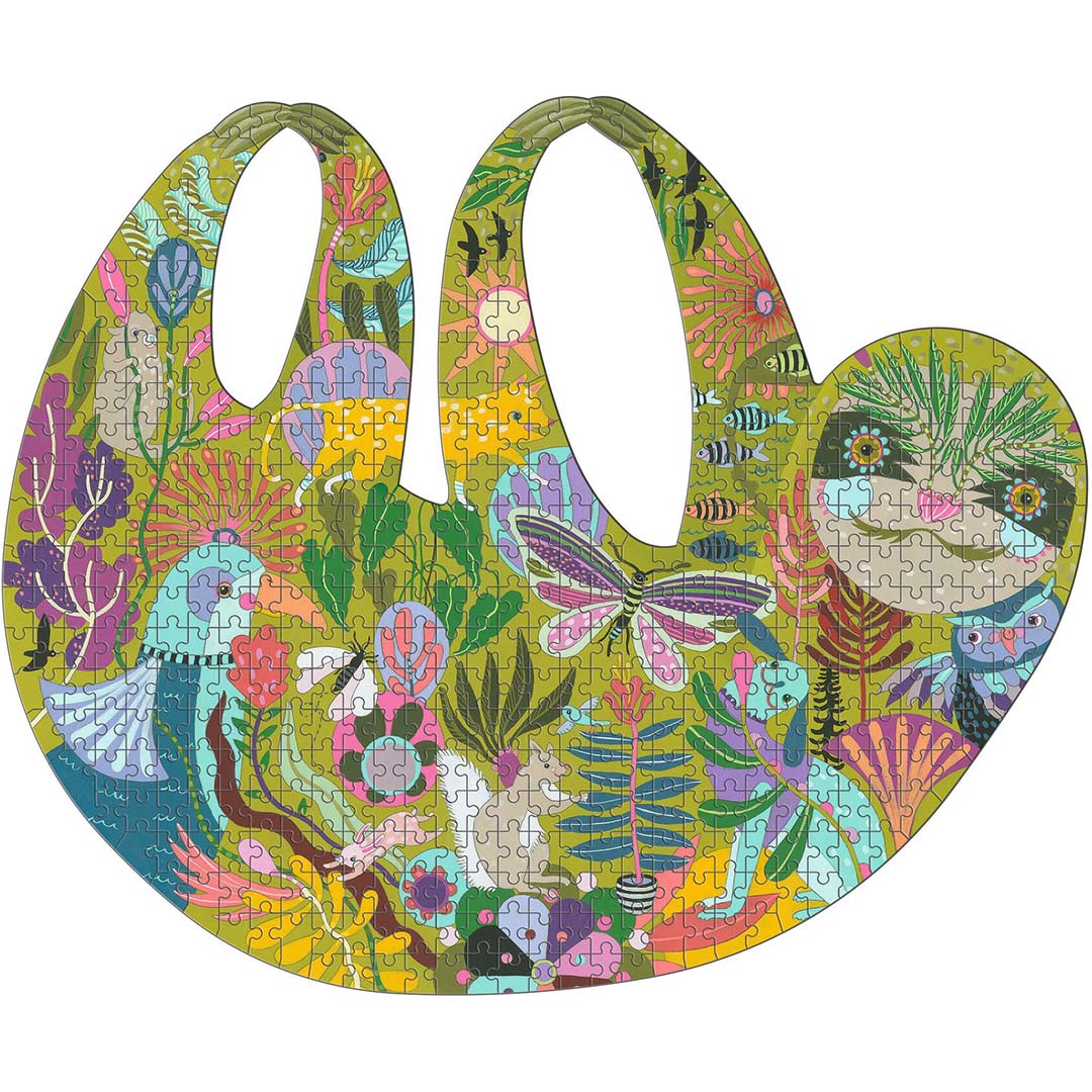 Djeco Puzz'Art legpuzzel van een luiaard met kleurrijke jungle-illustraties.