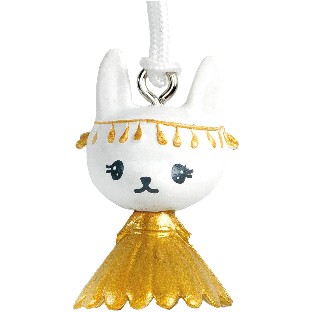 Djeco Tinyly sleutelhanger poesje Margo, een wit figuurtje met gouden details en een gouden rokje.