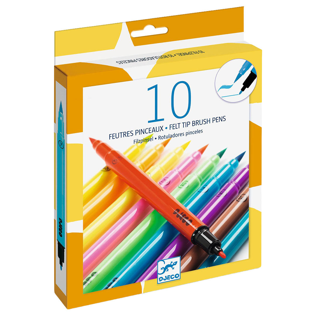 Djeco verpakking met 10 dubbele viltstiften in neon mix kleuren.