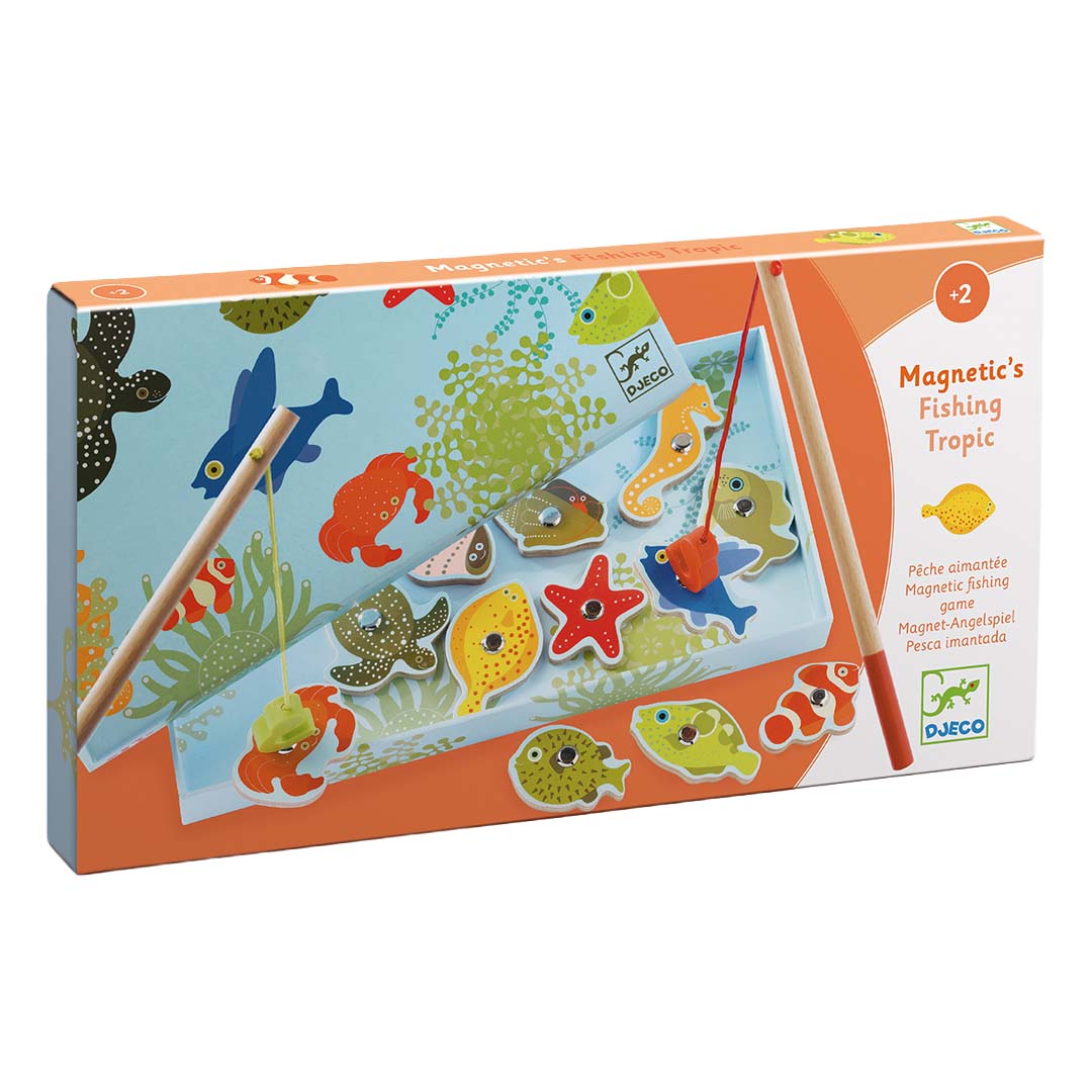 De verpakking van het Djeco magnetisch visspel met zeedieren.