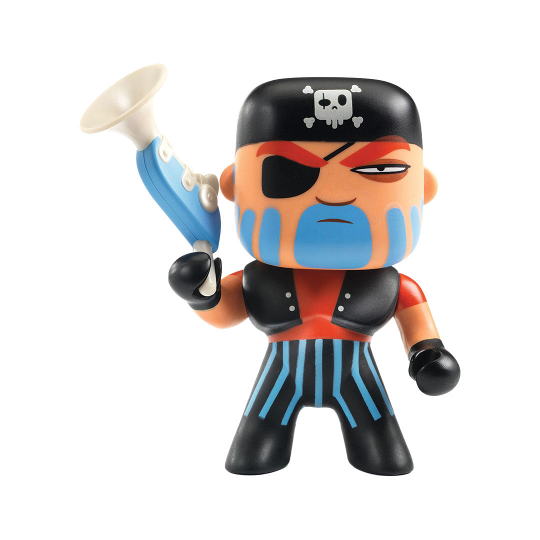 Djeco Arty Toys Jack Skull actiefiguur met ooglapje, blauwe gezichtsverf en een hoorn.