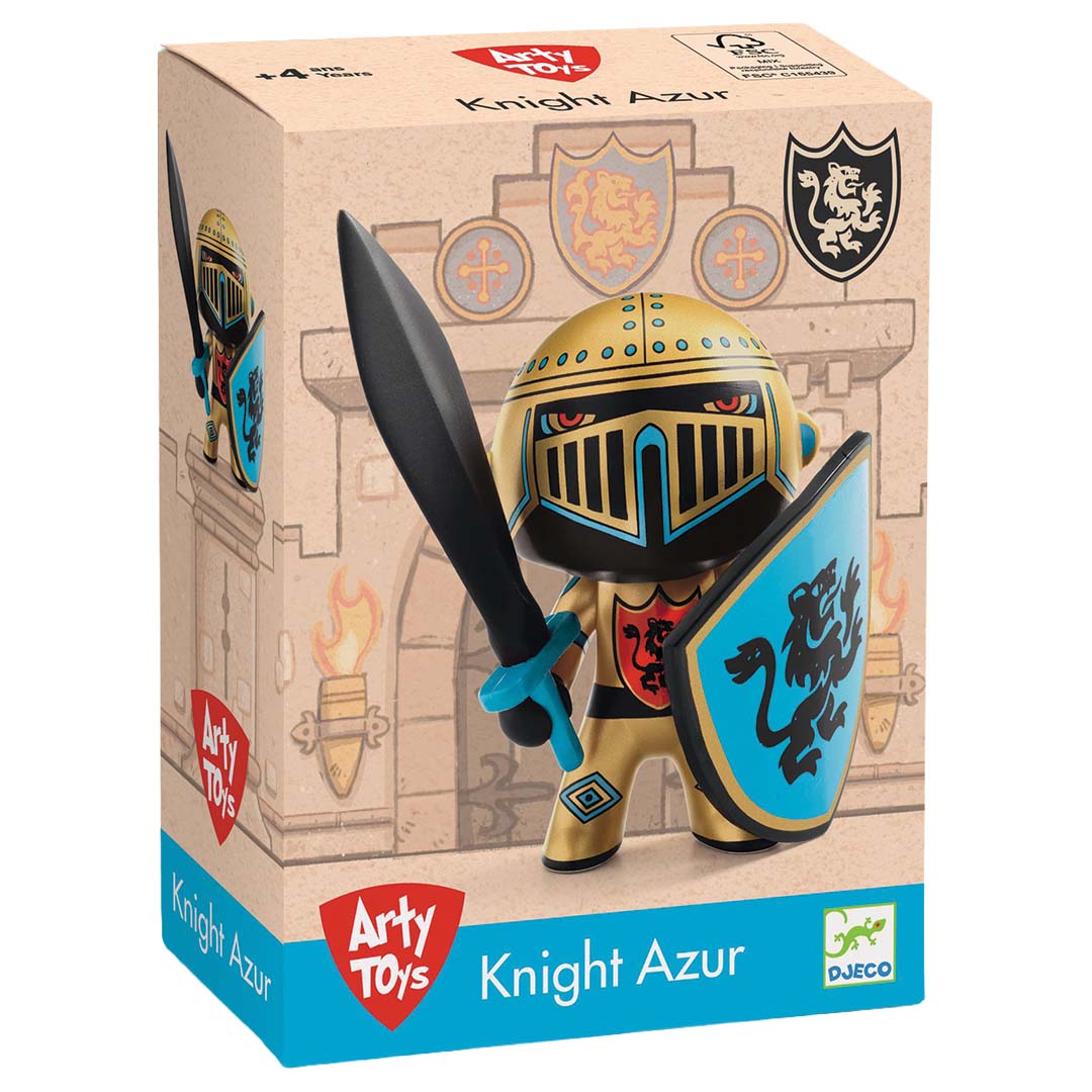 De verpakking van de Djeco Arty Toys ridder Azur actiefiguur.