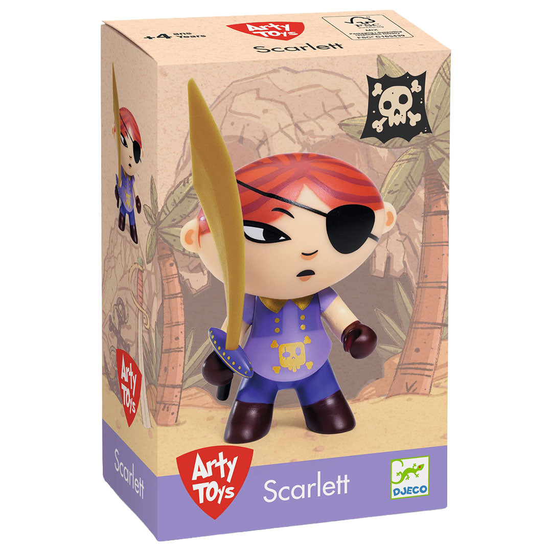 De verpakking van de Djeco Arty Toys piraat actiefiguur Scarlett.