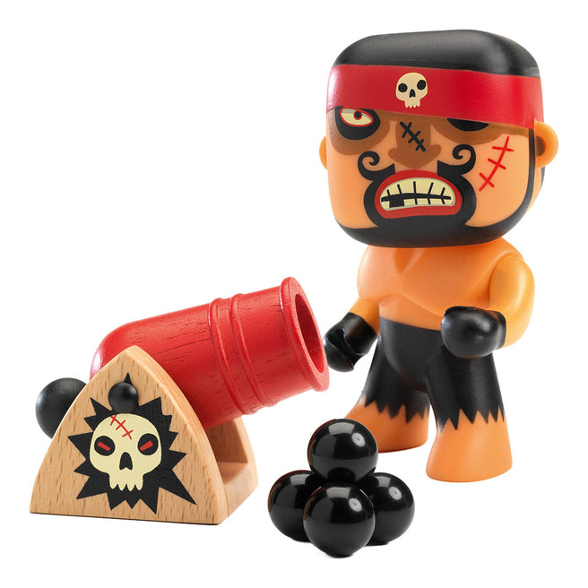 Djeco Arty Toys piraten speelset met piraatfiguur, kanon en kanonskogels.