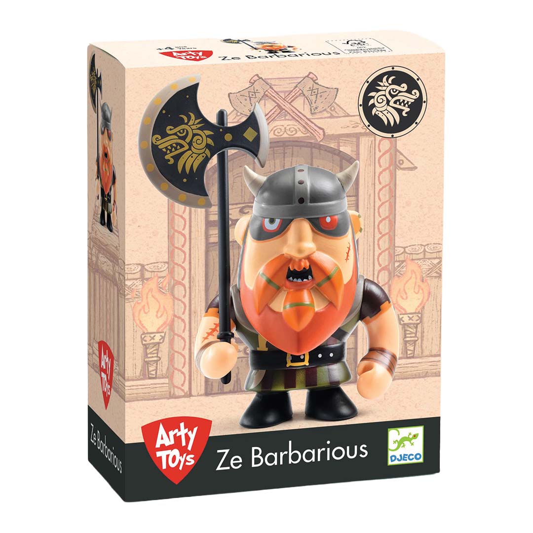 Djeco Arty Toys actiefiguur van een barbaar in de productverpakking.