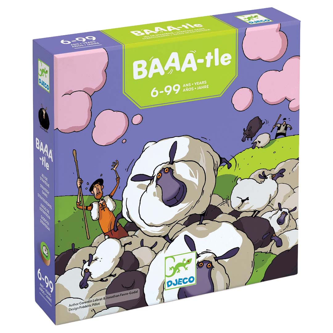 Djeco bordspel BAAA-tle verpakking met illustratie van een herder en schapen.