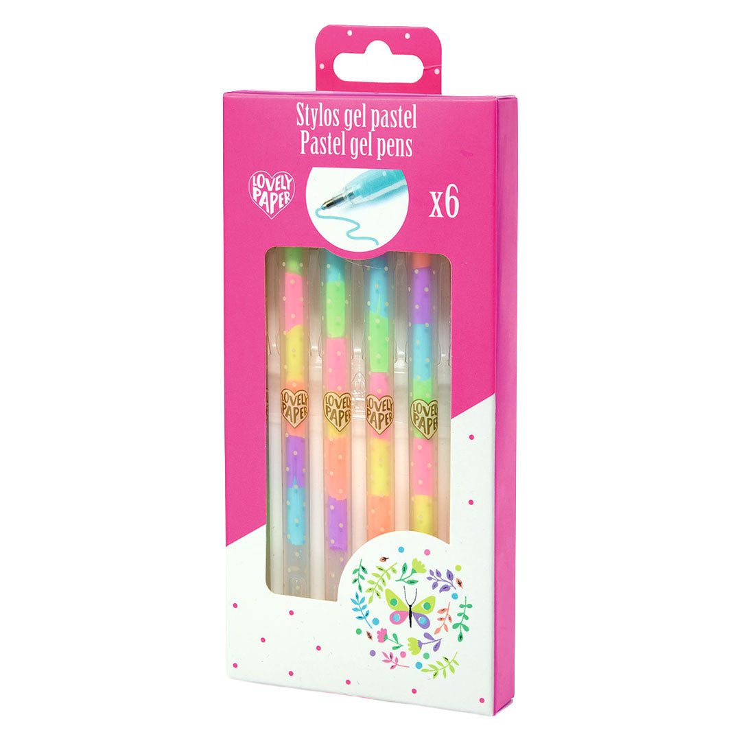 Verpakking van zes Djeco Lovely Paper pastel gelpennen.