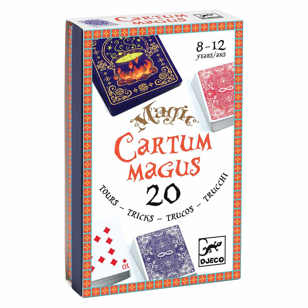 De voorkant van de Djeco goochelkaarten Cartum Magus verpakking met de productnaam en leeftijdsaanduiding.