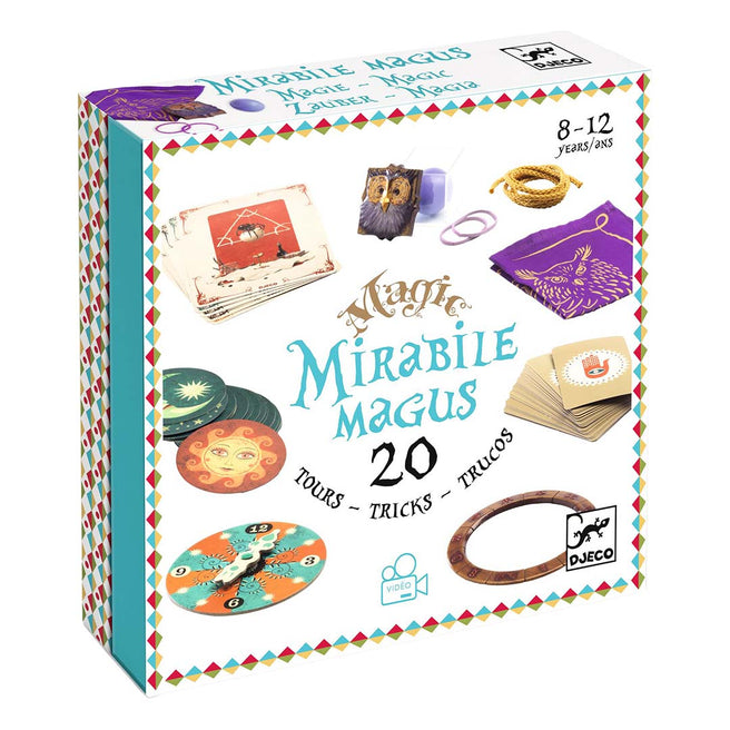 Djeco Mirabile Magus goochelset verpakking met afbeeldingen van diverse goocheltrucs.