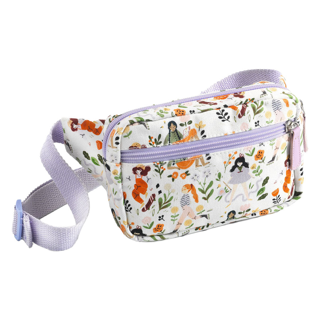 Djeco heuptas voor meisjes met een kleurrijk patroon van figuren en bloemen.