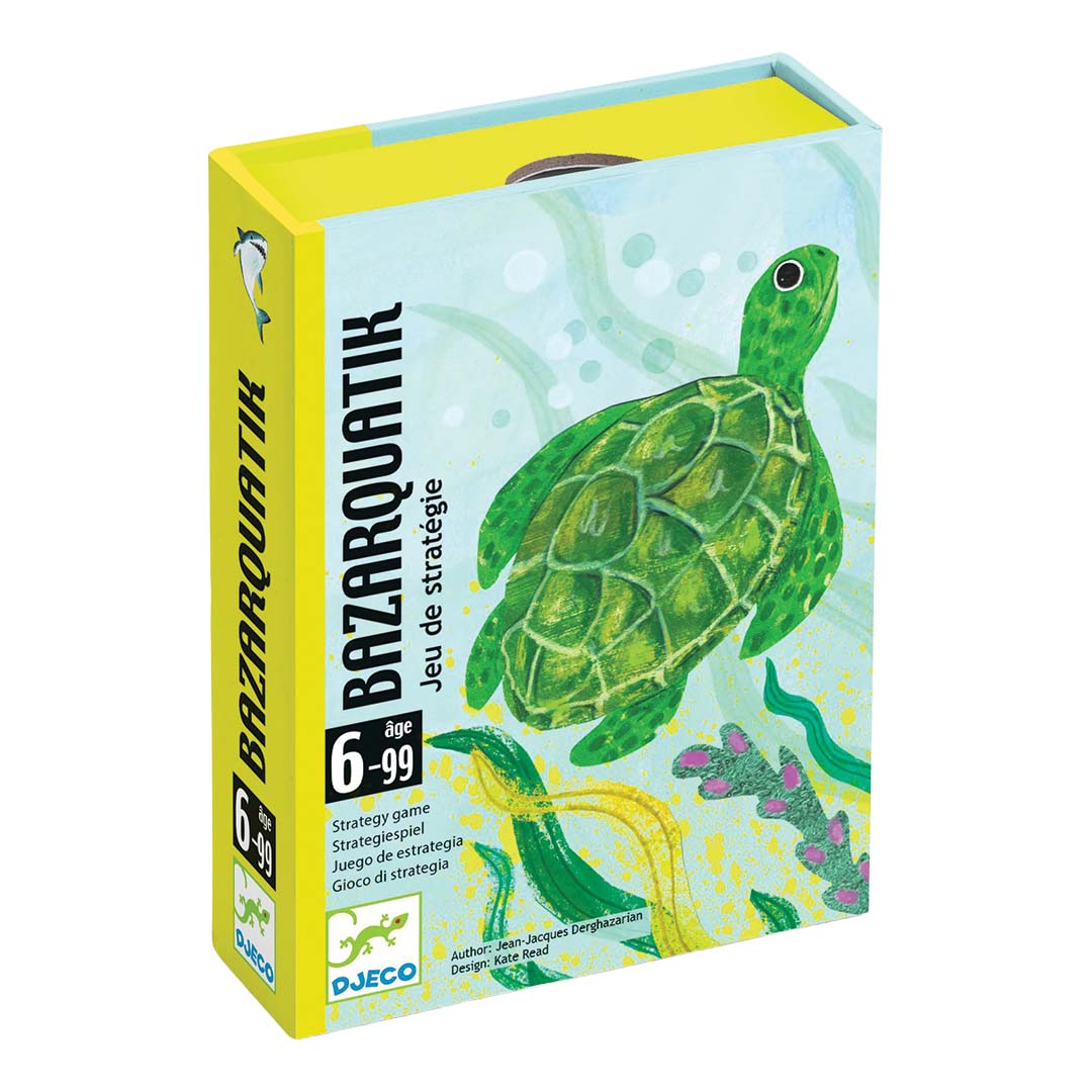Djeco kaartspel Bazarquatik verpakking met een groene zeeschildpad.