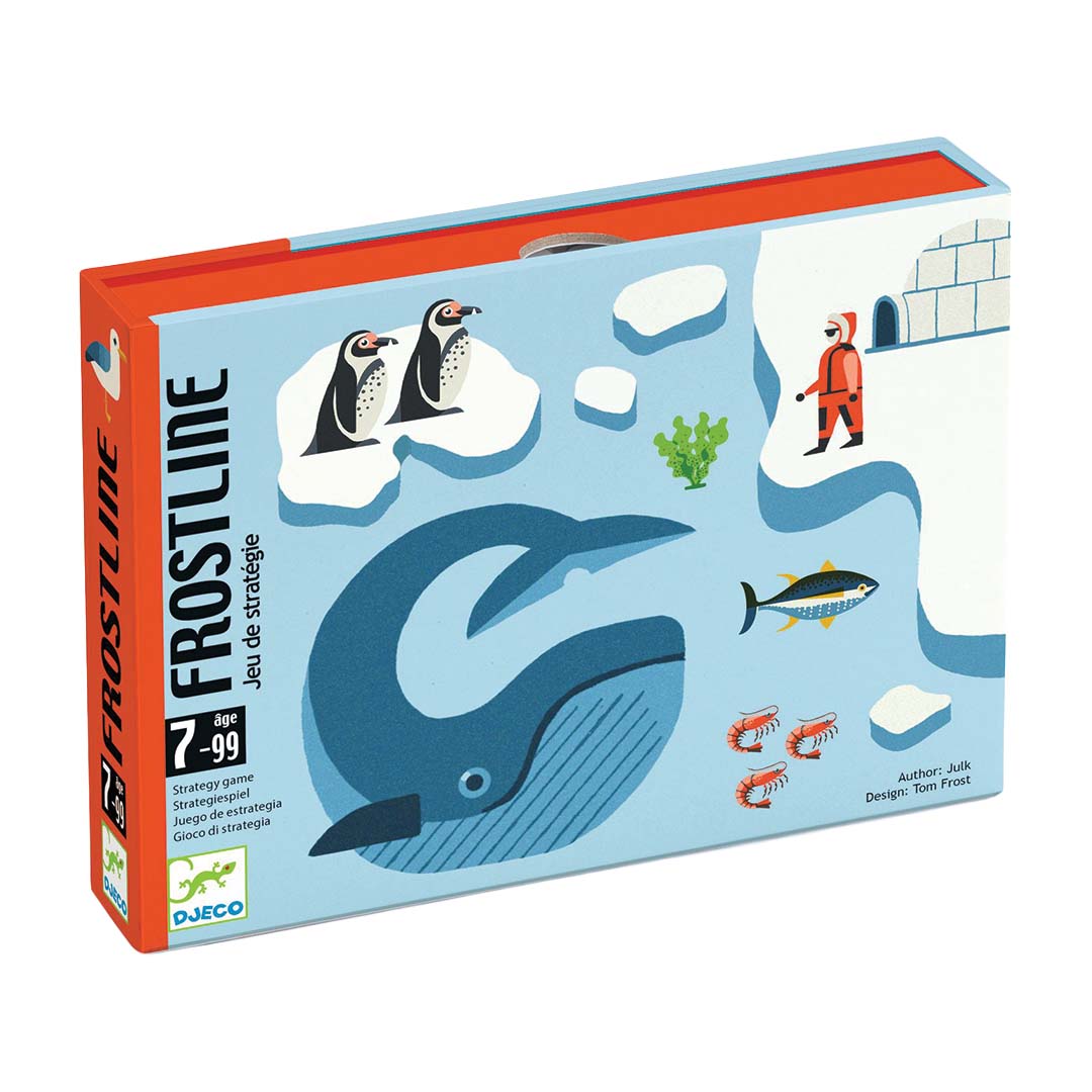 Djeco Frostline kaartspel verpakking met illustraties van pinguïns, een walvis en een iglo in een poollandschap.