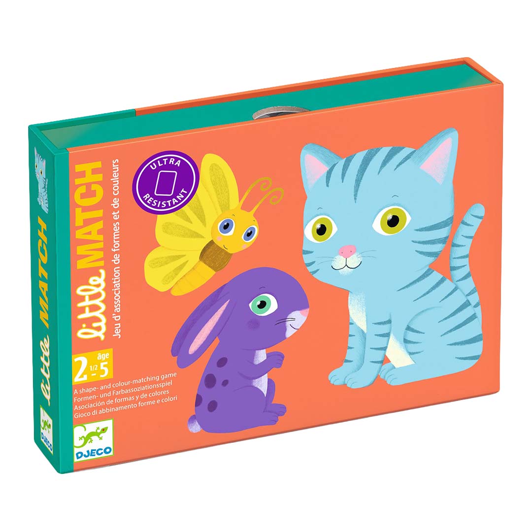 Djeco Little Match kaartspel verpakking met dierenillustraties.