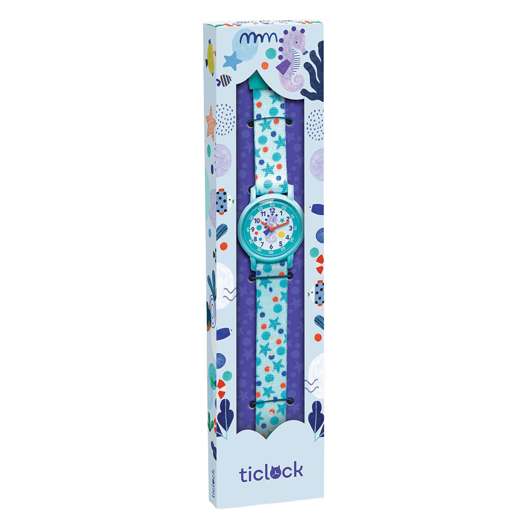 Verpakking van het ticlock kinderhorloge met oceaan thema.