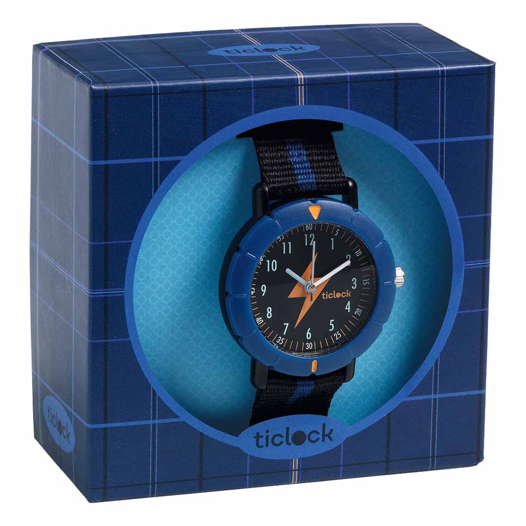 De Djeco kinderhorloge in een blauw geruite verpakking.