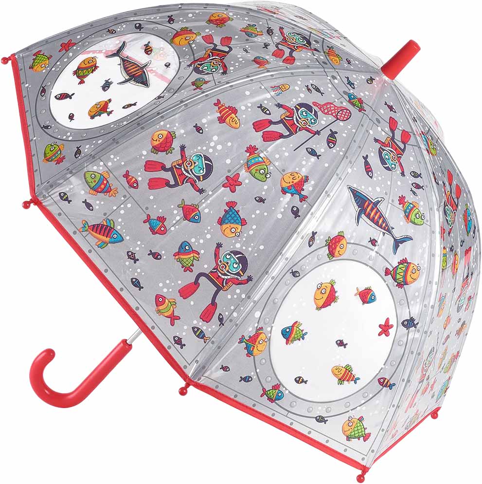 Djeco kinderparaplu met een onderwater thema van duikers en vissen.