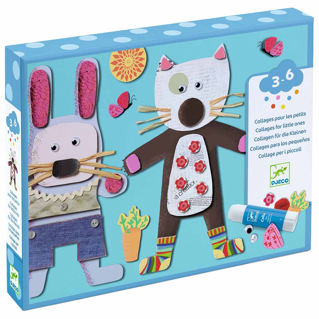 Djeco knutselset voor kinderen van 3-6 jaar met een konijn en een kat op de verpakking.