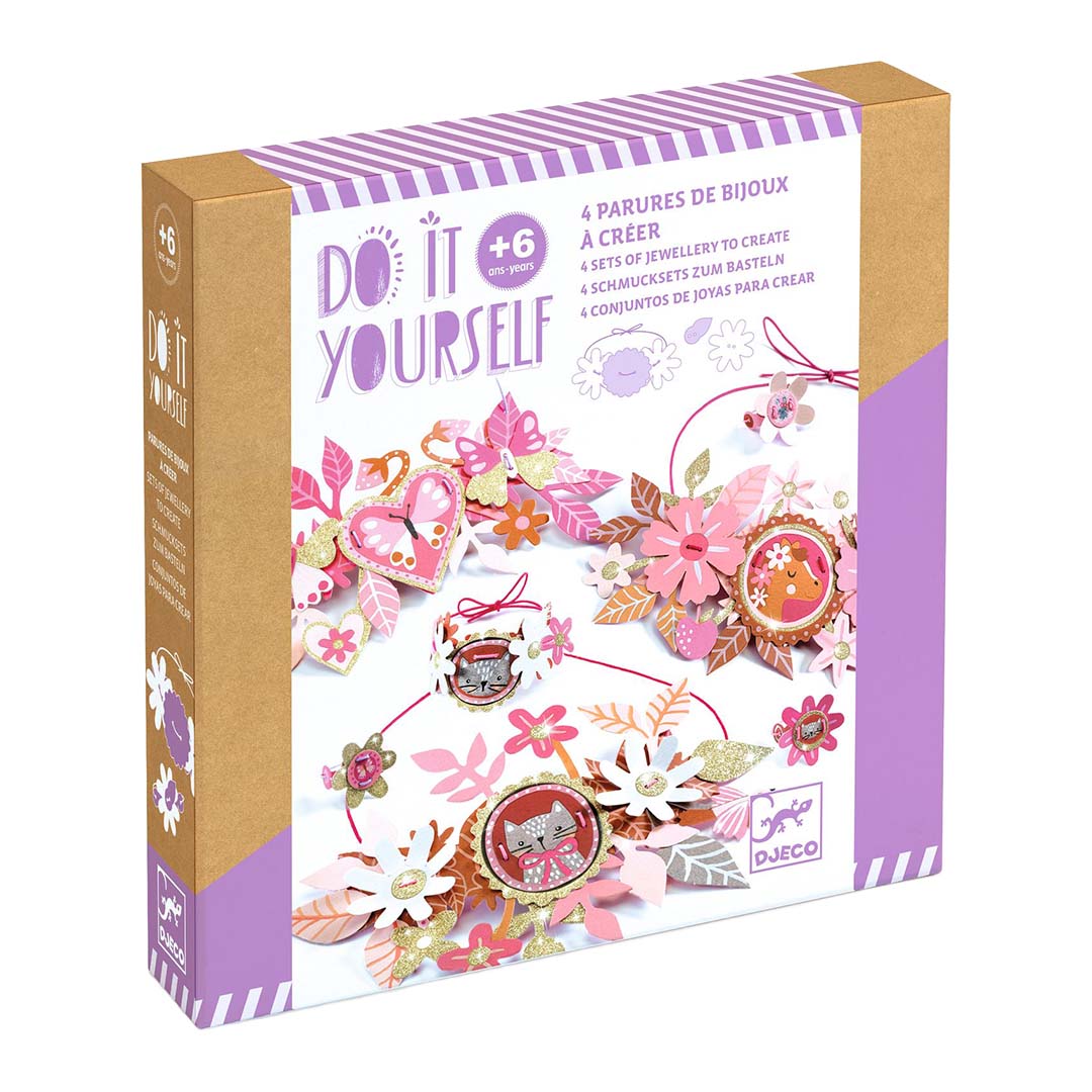Djeco knutselset bloemen sieraden in de verpakking.