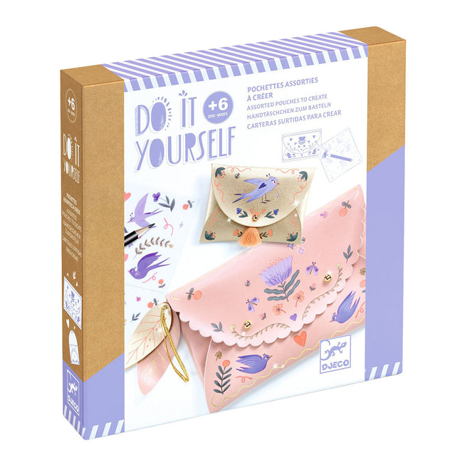 Djeco knutselset voor kinderen, verpakking van de DIY tasjes met vogels en bloemen.
