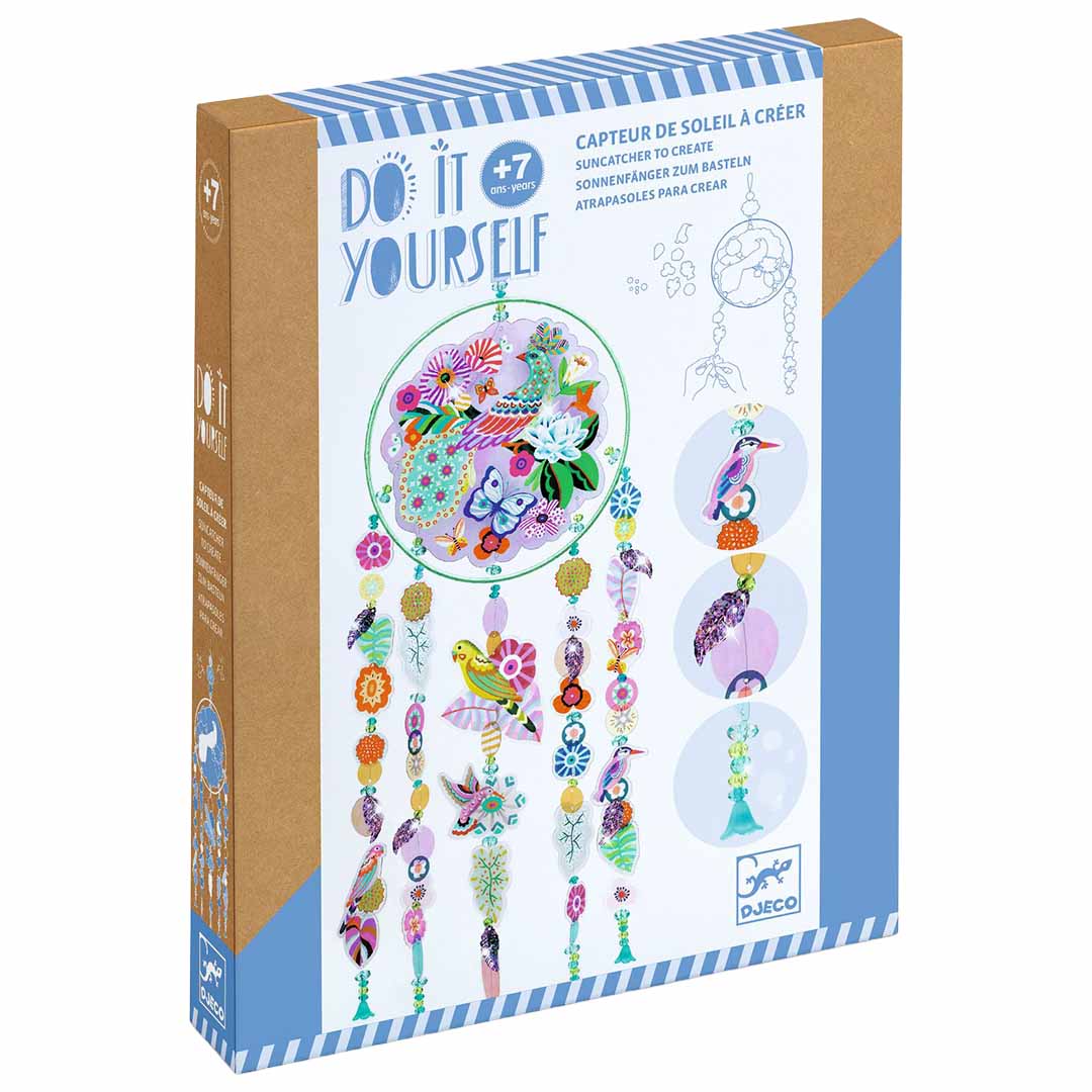 Djeco DIY hobbyset zonnevanger met paradijsvogel en bloemen op de verpakking.