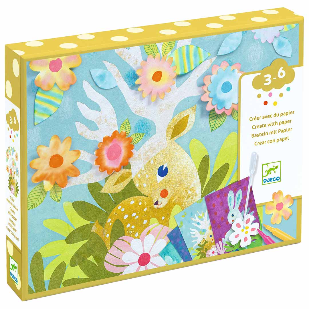 Djeco knutselset vloeipapier verpakking met een illustratie van een hert tussen bloemen en bladeren.