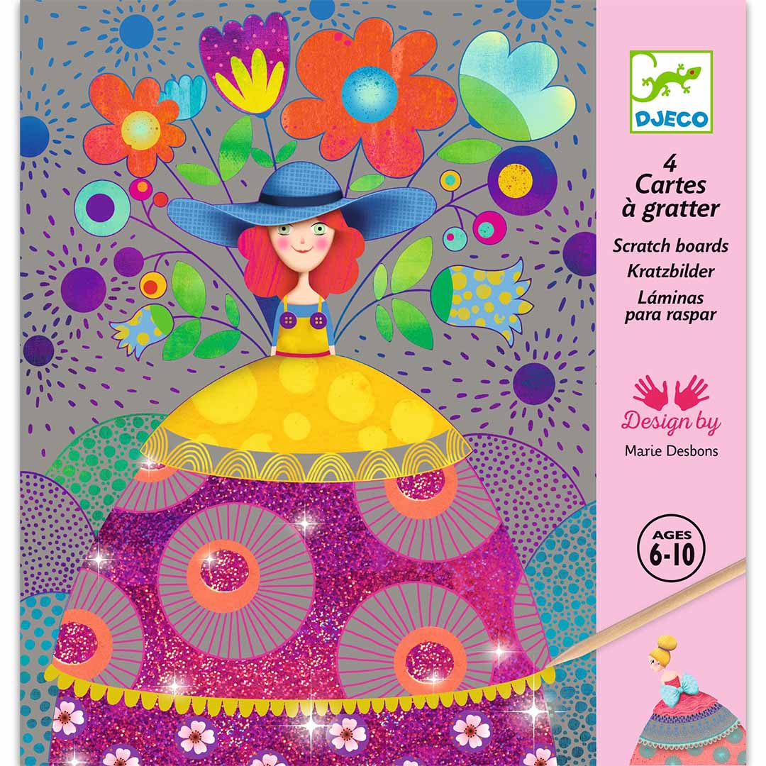 Djeco kraskaarten hobbyset verpakking met een dame en bloemen.