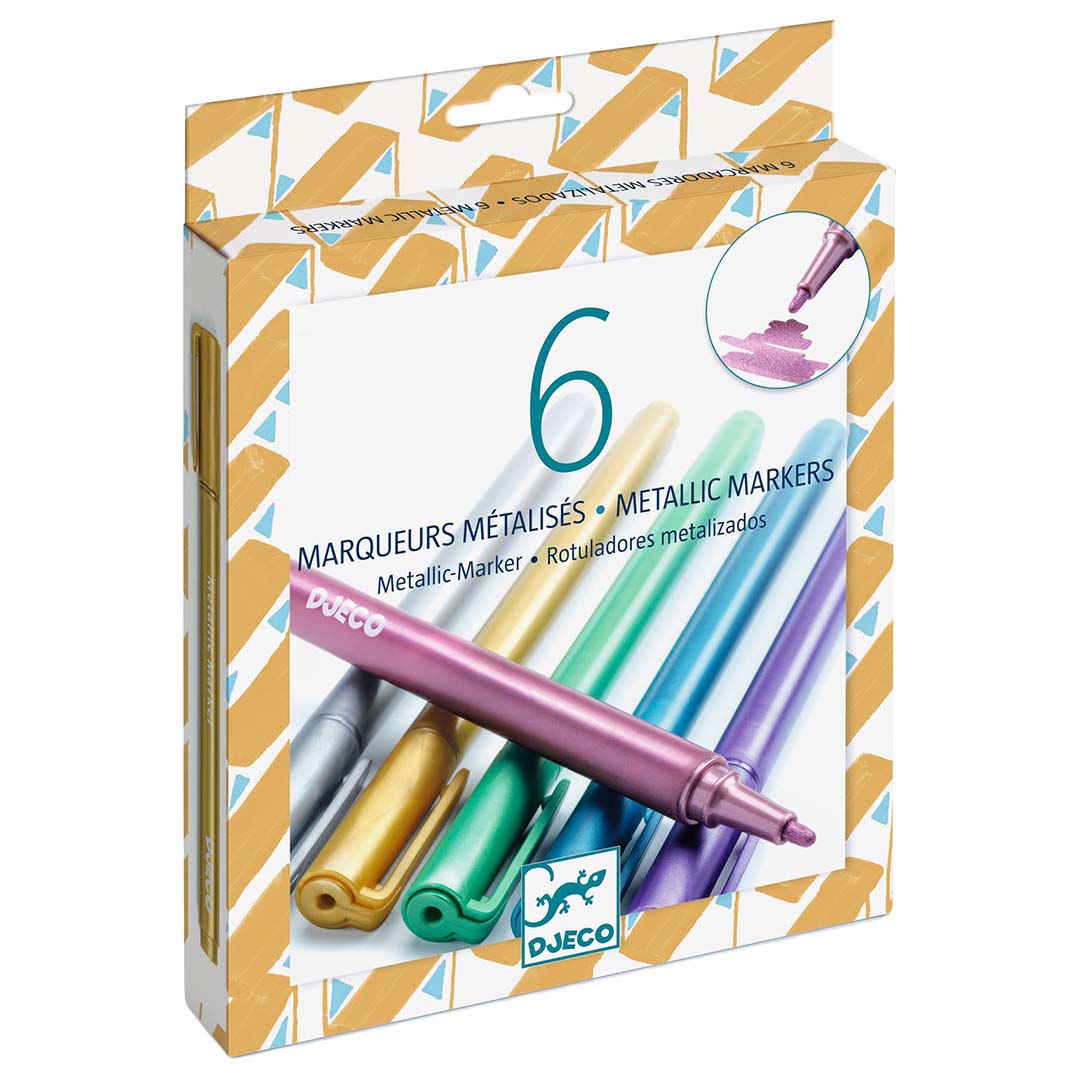 Djeco verpakking met 6 metallic stiften in diverse kleuren.