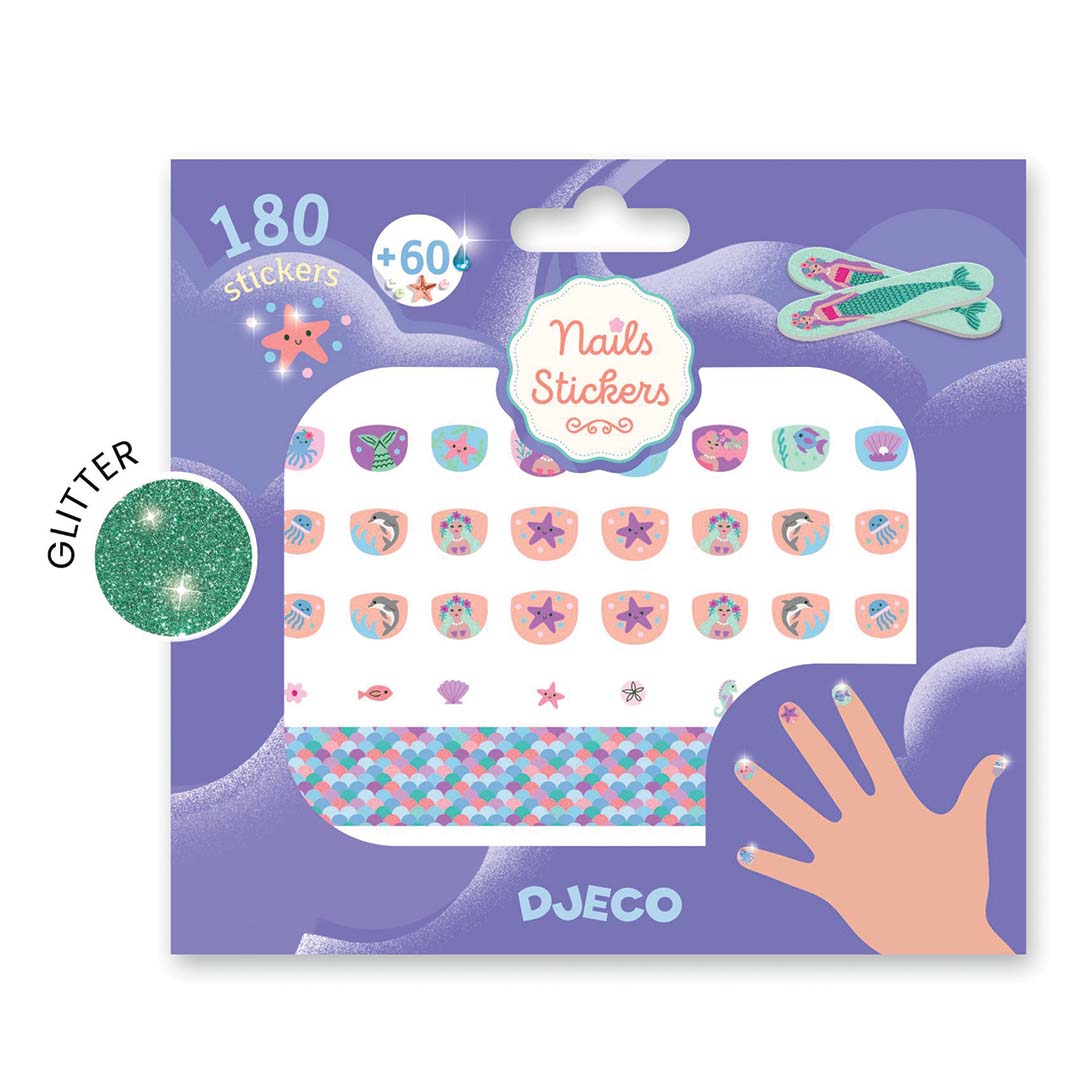 Djeco nagelstickers zachte zee verpakking met zeemeermin en onderwater motieven.