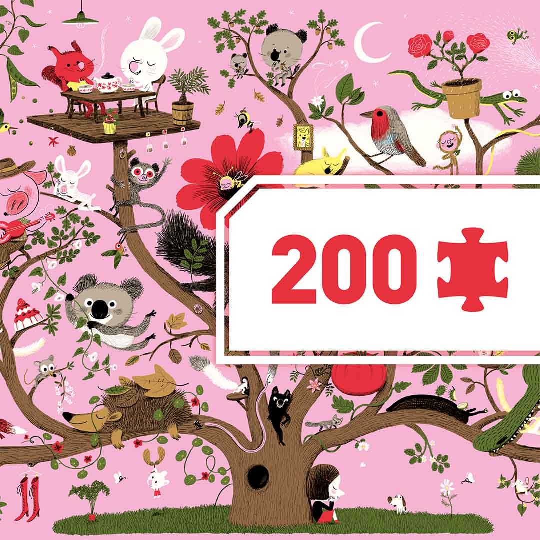 Infographic van de legpuzzel met een deel van de illustratie en de tekst '200' en een puzzelstukje.