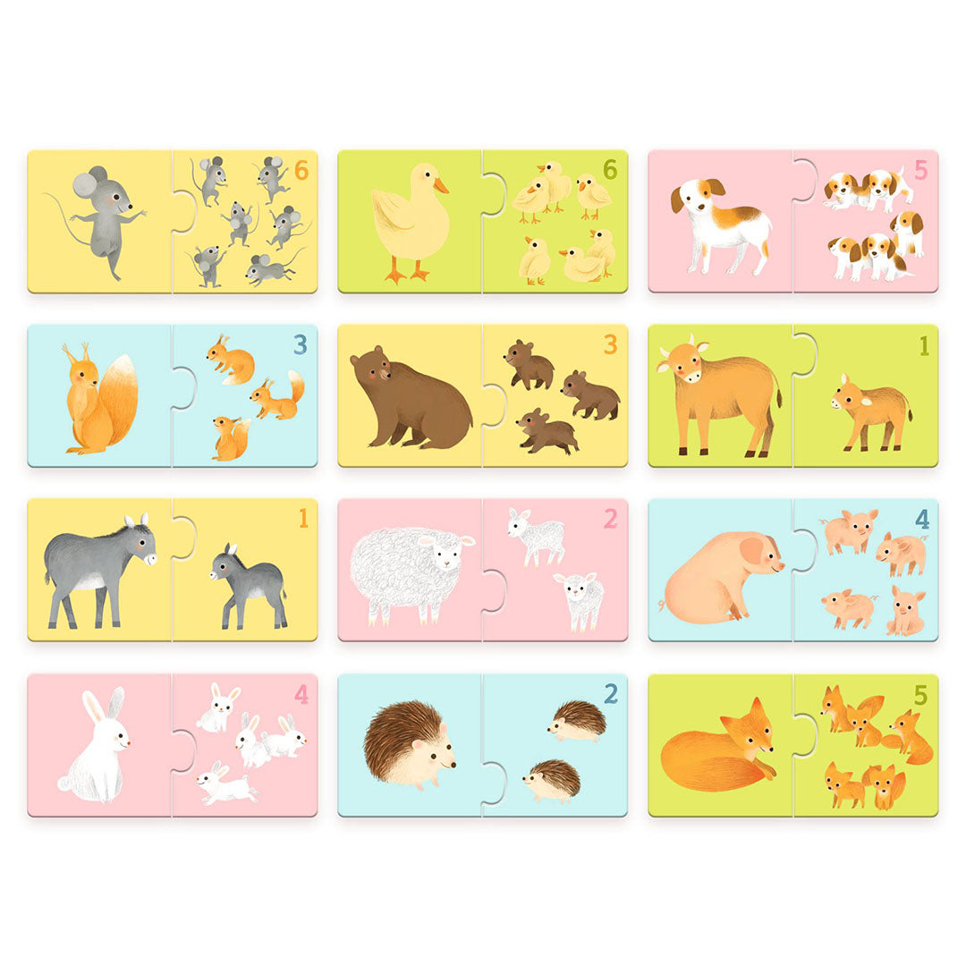 Alle Djeco puzzel duo babydieren stukjes met verschillende dieren en hun jongen.