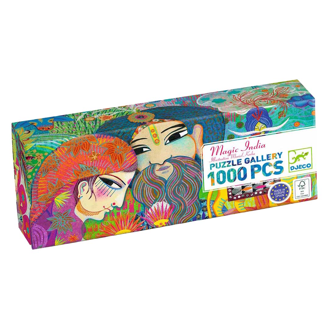 Djeco legpuzzel Magic India verpakking met kleurrijke illustratie van twee figuren.