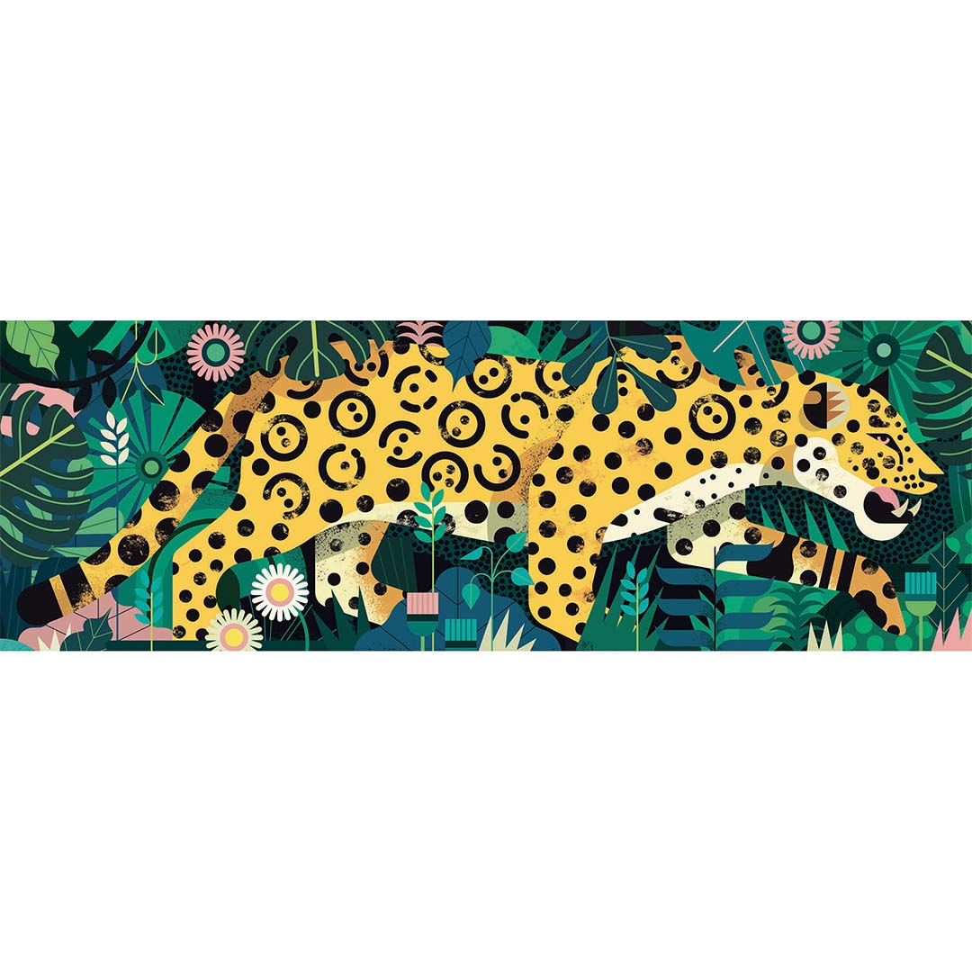 Volledige legpuzzel van een luipaard dat door de jungle rent.