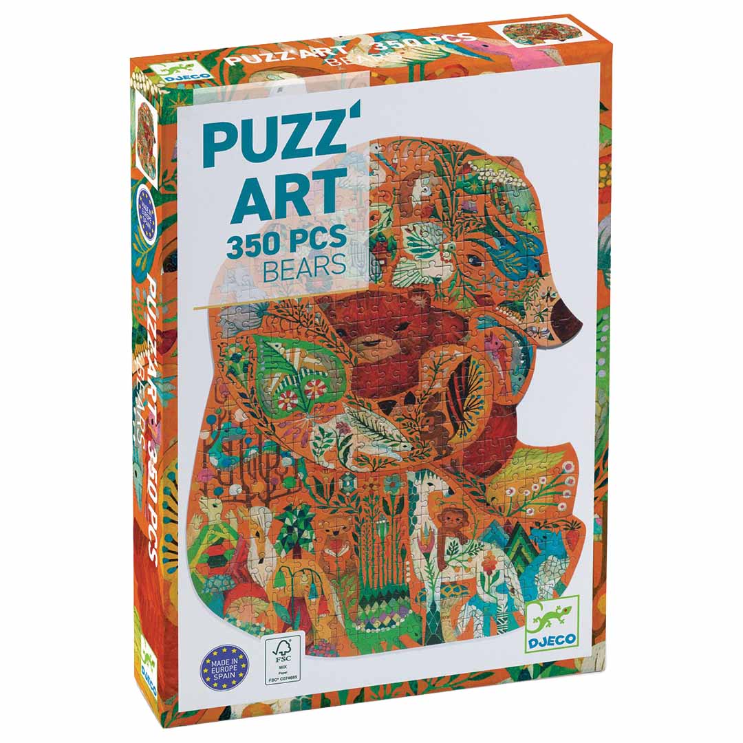 Djeco Puzz'Art beren puzzelverpakking met een kunstzinnige afbeelding van een beer.