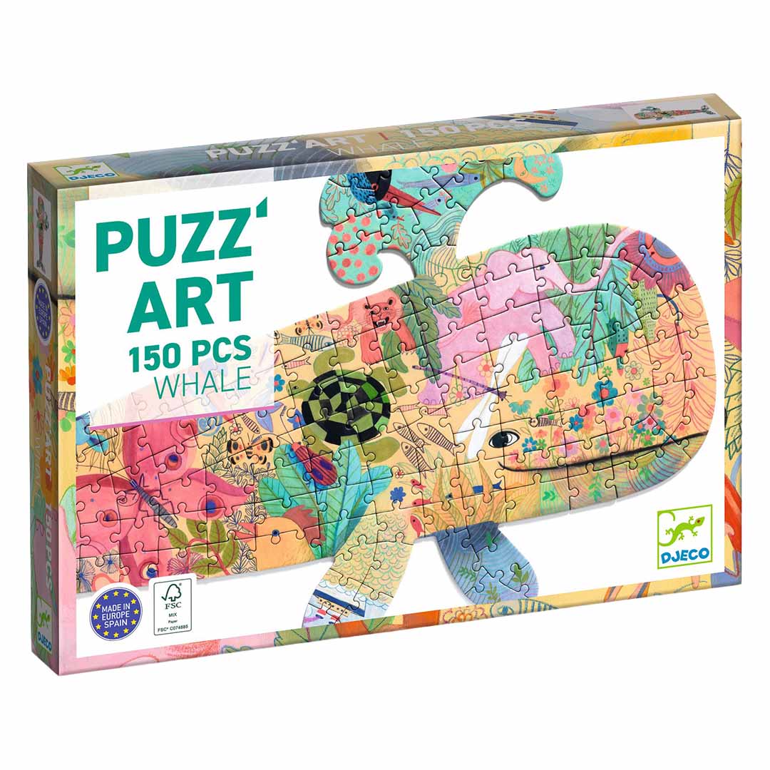 De verpakking van de Djeco Puzz'Art walvis legpuzzel met 150 stukjes.